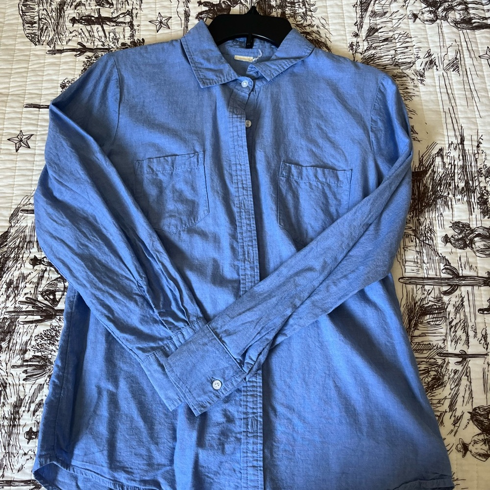 Casual Blue Button-Down Shirt for Women